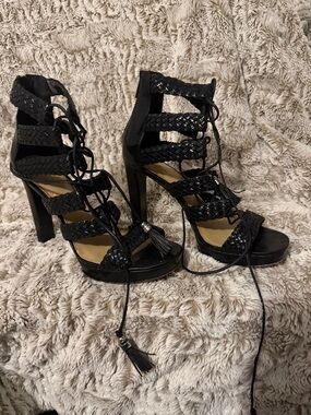 Michael Kors Monterey Platform Woven Leather Strappy Lace-Up High Heel
